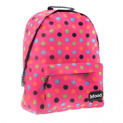 Τσάντα Πλάτης Εφηβική Mood Sigma Ροζ Πουά με 2 Θήκες